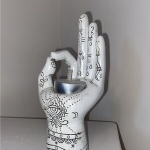 Buddha White and Black Incense Holder Hand